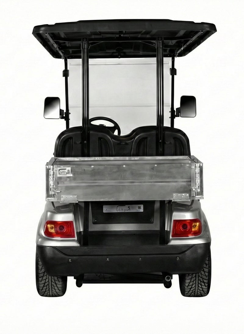 EPIC 2+Short Cargo Non-Lifted Electric Golf Cart with Lithium Battery 105Ah & Standard Tires  | Utility LSEV (Silver) - Image 4